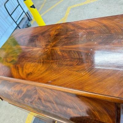 Sale Photo Thumbnail #81: Antique 1850's French Louis Phillippe Dressing Table or Wash Bin with Hinged Lid that opens to a Mirror & Marble Interior. Hand Jointed Detail. Mahogany Veneer.
Approximate Size; 31" x 15" x 36"
“In great condition with general wear consistent with age 