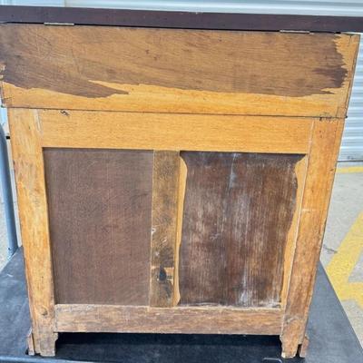 Sale Photo Thumbnail #79: Antique 1850's French Louis Phillippe Dressing Table or Wash Bin with Hinged Lid that opens to a Mirror & Marble Interior. Hand Jointed Detail. Mahogany Veneer.
Approximate Size; 31" x 15" x 36"
“In great condition with general wear consistent with age 