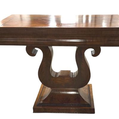 Sale Photo Thumbnail #89: Antique Empire Lyre Harp Base Flip Top Wood Game Card Accent Table
“Couple of scuffs on the base. A few very large scratches on the top including a zigzag. One that is "cracked" and extends under the table. Top is not "firm" and can move. It doesn't sit