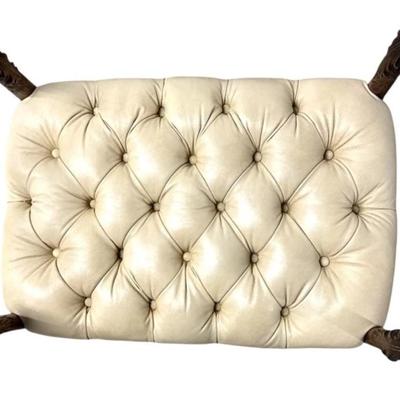 Sale Photo Thumbnail #96: Antique English dog Face Carving Mahogany Wood Leather Bench  28" x 17" x 23"
“In great condition with some minor marks in the wood. Leather is in great condition