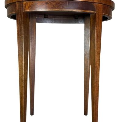 Sale Photo Thumbnail #133: Vintage Baker Furniture Mahogany Wood Federal Style Shell Inlay Side, Occasional or Drink Table
Approximate Size: 18" x 12"x 20"
“In great condition with some marks on the top consistent with age/use.”