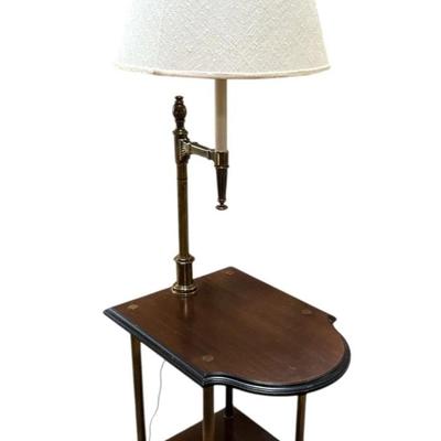 Sale Photo Thumbnail #144: Vintage Stiffel Style Two Tier Table Reading Lamp with New Brunswick Lamp Shade.
“Wood has some cup ring water marks and small marks allover especially on top of table in one corner. Great working condition. Lamp shade is in great condition too.”
20.5