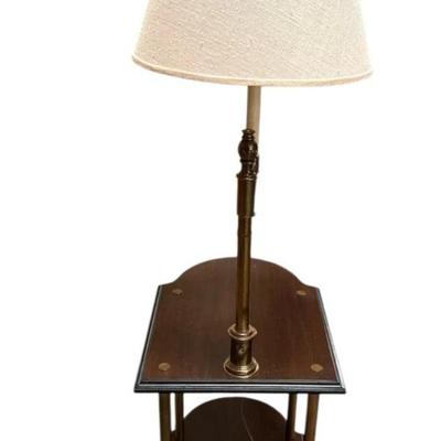 Sale Photo Thumbnail #145: Vintage Stiffel Style Two Tier Table Reading Lamp with New Brunswick Lamp Shade.
“Wood has some cup ring water marks and small marks allover especially on top of table in one corner. Great working condition. Lamp shade is in great condition too.”
20.5