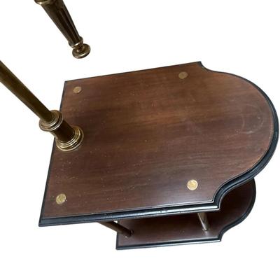 Sale Photo Thumbnail #147: Vintage Stiffel Style Two Tier Table Reading Lamp with New Brunswick Lamp Shade.
“Wood has some cup ring water marks and small marks allover especially on top of table in one corner. Great working condition. Lamp shade is in great condition too.”
20.5