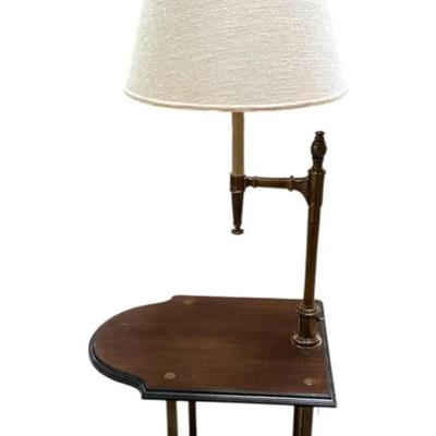 Sale Photo Thumbnail #146: Vintage Stiffel Style Two Tier Table Reading Lamp with New Brunswick Lamp Shade.
“Wood has some cup ring water marks and small marks allover especially on top of table in one corner. Great working condition. Lamp shade is in great condition too.”
20.5