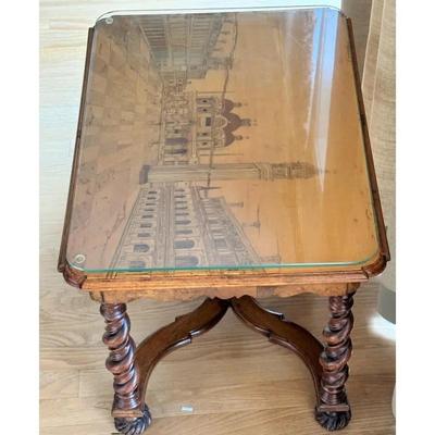 Sale Photo Thumbnail #152: Antique Renaissance Revival Venice Marquetry Walnut Side Table w/ Glass Top 23.5" x 18" x 23"

“Some marks and scuffs in the wood and glass consistent with age. Corner looks repaired. Please see all photos