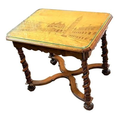 Sale Photo Thumbnail #150: Antique Renaissance Revival Venice Marquetry Walnut Side Table w/ Glass Top 23.5" x 18" x 23"

“Some marks and scuffs in the wood and glass consistent with age. Corner looks repaired. Please see all photos