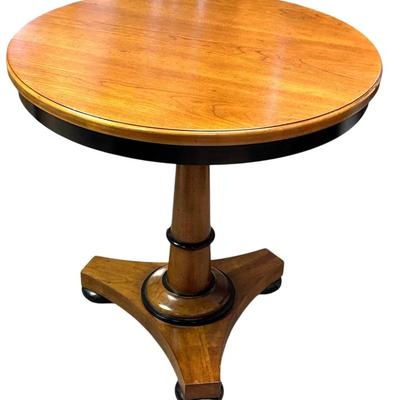 Sale Photo Thumbnail #159: Vintage John Widdicomb Neoclassical Round Pedestal Accent Table with Ebonized/Black Accents
Approximate Size: 26" x 26" x 26"
“In great condition. Very very minor surface scratches.”