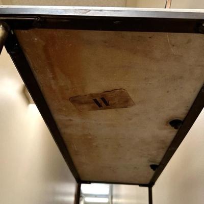 Sale Photo Thumbnail #172: Antique Marble Top Metal Vanity Console w/ 360 Attached Mirror Shaving Table 31" x 12" x29.5"
Item is in good, very stable condition with marble "staining" around the mirror base as well as marks all over the top consistent with use and age. Mirror has so