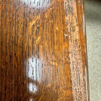 Sale Photo Thumbnail #177: Antique Oak Wood 3 Drawer Lowboy Dressing Table England Circa 1770  32" x 20" x 28"
In good antique condition with marks consistent with use especially on top. Crack in a drawer and divot in leg. Nice sturdy piece. Please see photos.