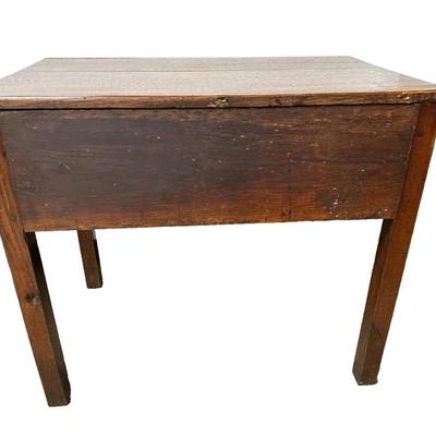 Sale Photo Thumbnail #175: Antique Oak Wood 3 Drawer Lowboy Dressing Table England Circa 1770  32" x 20" x 28"
In good antique condition with marks consistent with use especially on top. Crack in a drawer and divot in leg. Nice sturdy piece. Please see photos.