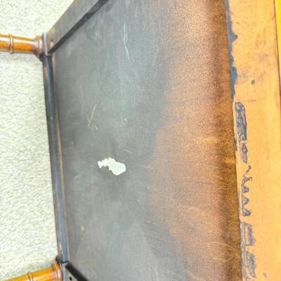 Sale Photo Thumbnail #186: Vintage Heritage Henredon Unsigned Square 2-Tier Traditional Style Lacquered Walnut Wood Square End/Side Table #5756 20th Century with Decorative Brass Capped Medallions
Approximate Size: 19" x 19" x 16"
“In great condition with very few marks on the to