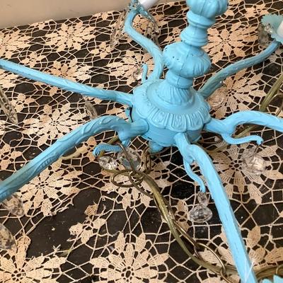 Sale Photo Thumbnail #65: This is a great vintage chandelier that was painted turquoise blue.  Has new cord with switch.