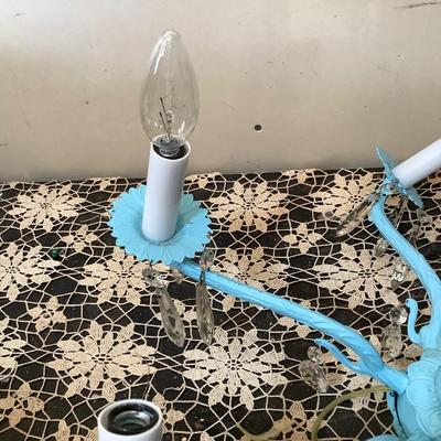 Sale Photo Thumbnail #67: This is a great vintage chandelier that was painted turquoise blue.  Has new cord with switch.