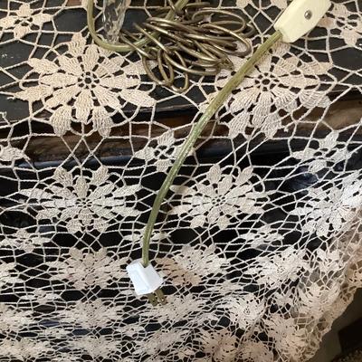 Sale Photo Thumbnail #66: This is a great vintage chandelier that was painted turquoise blue.  Has new cord with switch.