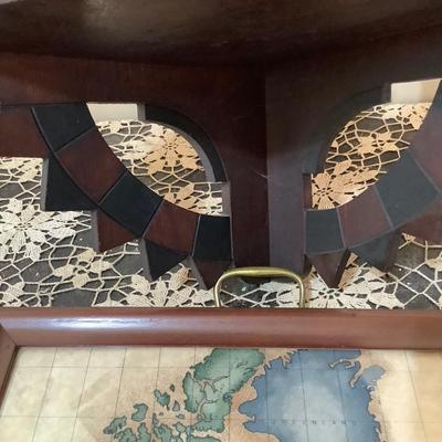 Sale Photo Thumbnail #125: This is a great wood corner shelf, and a nice world map serving tray.