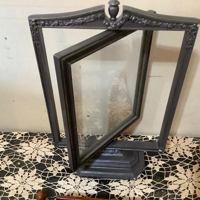 Sale Photo Thumbnail #132: Wood picture frame that spins, two wood toppers.  One has spindles and could have been to a clock the other is wood trim.