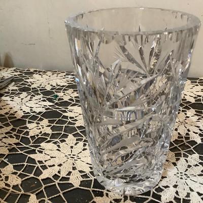 Sale Photo Thumbnail #272: You get a glass large covered jar with red ball decorations, crystal glass humidor, cut glass pitcher, crystal vase.