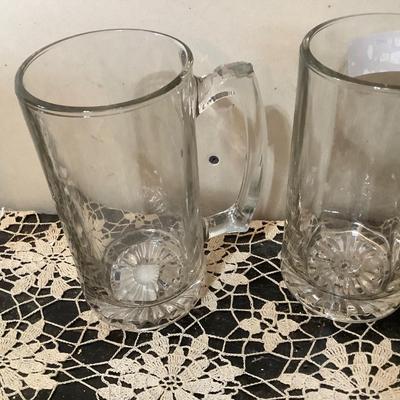 Sale Photo Thumbnail #281: Two glass beer mugs, 2 Pilsner beer glasses, 2 beveled square beer mugs.