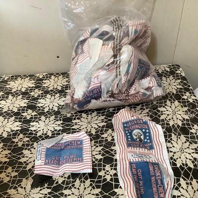 Sale Photo Thumbnail #16: Bag full of George Washington tobacco plugs cloth labels.