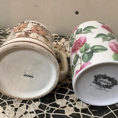 Sale Photo Thumbnail #342: You get a very nice footed Nippon round tray, flowered bowl, and two nice mugs.  One is Japan the other is Kent Pottery.