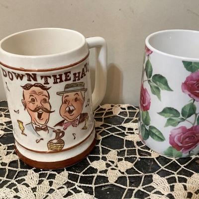 Sale Photo Thumbnail #340: You get a very nice footed Nippon round tray, flowered bowl, and two nice mugs.  One is Japan the other is Kent Pottery.