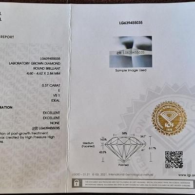Lab grown Diamond IGI certified loose Diamond hpht Round cut 0.37ct* E color VS1 with Appraisal