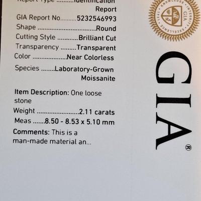 GIA Certified loose Moissanite 2.11 ct