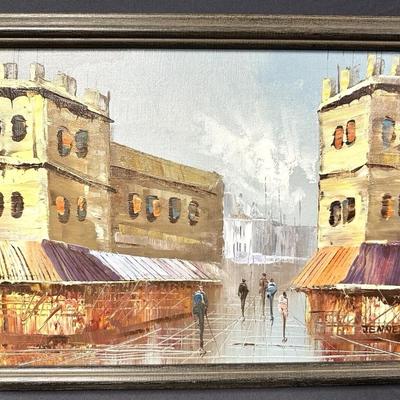 Sale Photo Thumbnail #191: Description: Vintage Jenner Signed Original City Street Scene Framed Oil Painting

Condition Notes: In great condition. Please see all photos.

Measurements: See photos for measurements. Approximately 17"x13"