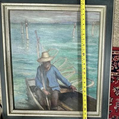 Sale Photo Thumbnail #209: Description: Vintage Unsigned Original Art Fisherman Boat Water Framed Oil Painting

Condition Notes: In great condition with a couple of minor marks on the frame and one mark on the painting as shown in photo. Please see all photos.

Measurements: See ph