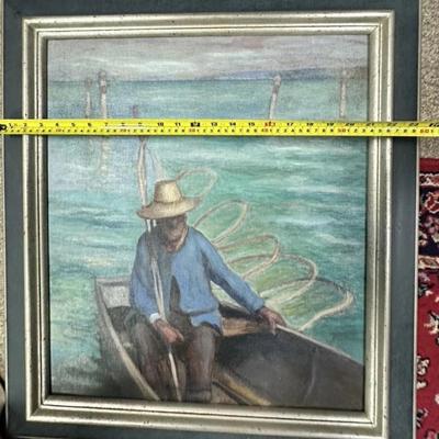 Sale Photo Thumbnail #212: Description: Vintage Unsigned Original Art Fisherman Boat Water Framed Oil Painting

Condition Notes: In great condition with a couple of minor marks on the frame and one mark on the painting as shown in photo. Please see all photos.

Measurements: See ph