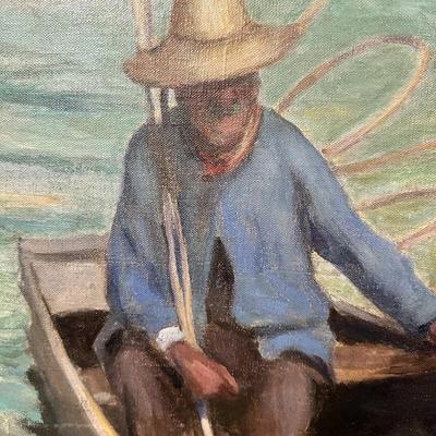 Sale Photo Thumbnail #219: Description: Vintage Unsigned Original Art Fisherman Boat Water Framed Oil Painting

Condition Notes: In great condition with a couple of minor marks on the frame and one mark on the painting as shown in photo. Please see all photos.

Measurements: See ph