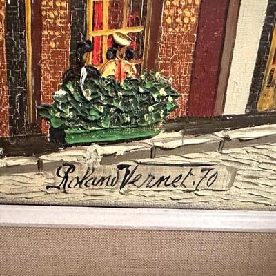Sale Photo Thumbnail #284: French Artist Roland Vernet Signed.  "Place du Tertre" Paris 1970 Oil Painting. 

In great condition except frame is detached. Looks like bottom of back of frame may have broken a bit - You cannot see this from the front. See photos.