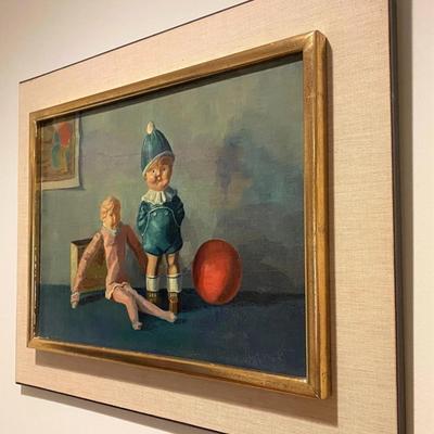 Sale Photo Thumbnail #308: Still-Life Oil Painting depicting antique toys. 

Painting is in good condition with some minor marks and crackling of the paint. The frame is in used condition. Please see all photos.

Approximate measurements: 26"x21"