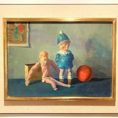 Sale Photo Thumbnail #305: Still-Life Oil Painting depicting antique toys. 

Painting is in good condition with some minor marks and crackling of the paint. The frame is in used condition. Please see all photos.

Approximate measurements: 26"x21"