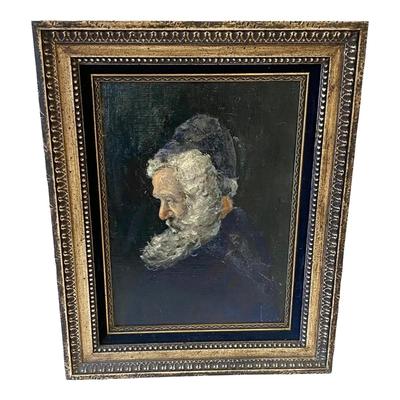 Sale Photo Thumbnail #325: Early 20th Century Old Man White Beard Profile Portrait Oil Painting in Frame.

Approximately 18ʺW × 1.25ʺD × 23ʺH