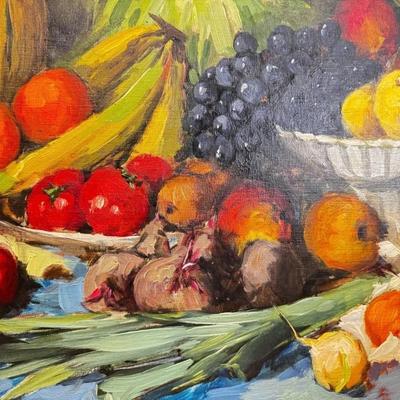 Sale Photo Thumbnail #342: Original Oil Painting Fruit Table Still Life Signed by Danish Artist Theodorus Van Oorschot.
Approximate Size: 39" x 32"