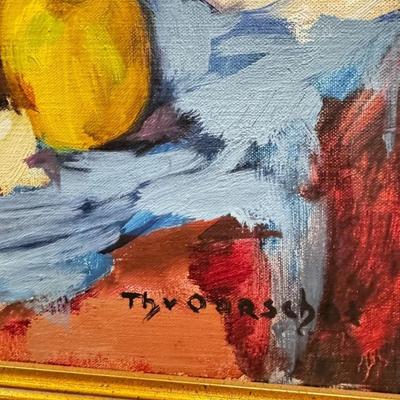 Sale Photo Thumbnail #345: Original Oil Painting Fruit Table Still Life Signed by Danish Artist Theodorus Van Oorschot.
Approximate Size: 39" x 32"
