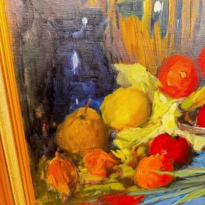Sale Photo Thumbnail #340: Original Oil Painting Fruit Table Still Life Signed by Danish Artist Theodorus Van Oorschot.
Approximate Size: 39" x 32"