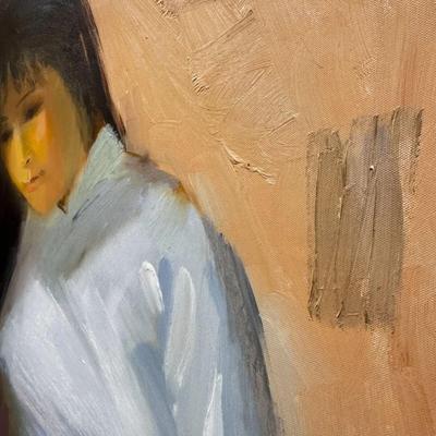 Sale Photo Thumbnail #365: Pham Duc Phong Signed Vietnamese Original Oil Painting Woman Portrait Dated '02. Comes with signed book with note.

31" x 39.5"