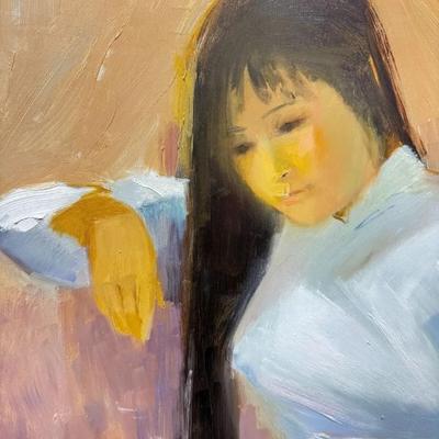 Sale Photo Thumbnail #377: Pham Duc Phong Signed Vietnamese Original Oil Painting Woman Portrait Dated '02. Comes with signed book with note.

31" x 39.5"
