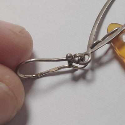 Vintage 925 Silver Earrings with Amber Colored Stone