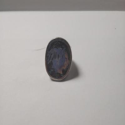 Oval Ring with Indian Figure Silver