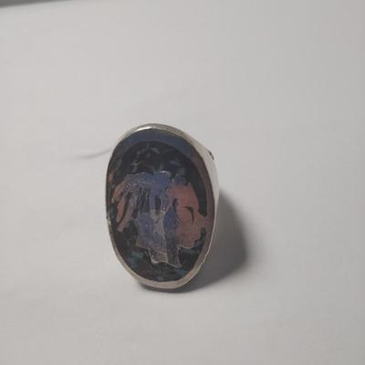 Oval Ring with Indian Figure Silver