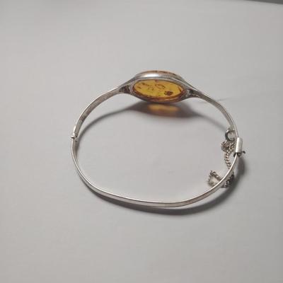 Silver Bracelet with Amber Colored Stone
