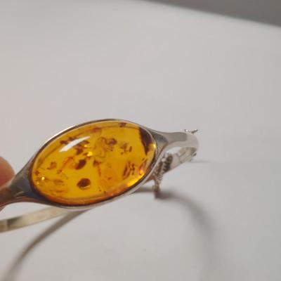 Silver Bracelet with Amber Colored Stone