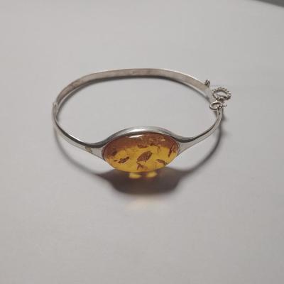 Silver Bracelet with Amber Colored Stone