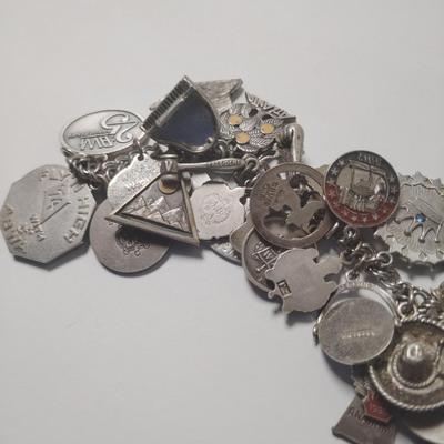 1970 Vintage Sterling Silver Around the World Charm Bracelet 45 Charms 118.8 G
