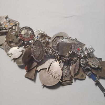 1970 Vintage Sterling Silver Around the World Charm Bracelet 45 Charms 118.8 G