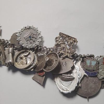 1970 Vintage Sterling Silver Around the World Charm Bracelet 45 Charms 118.8 G